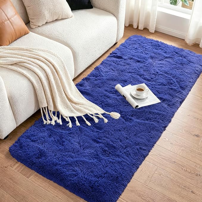 2x6 Royal Blue Fluffy Soft Runner Rug Non-Slip - Image 3