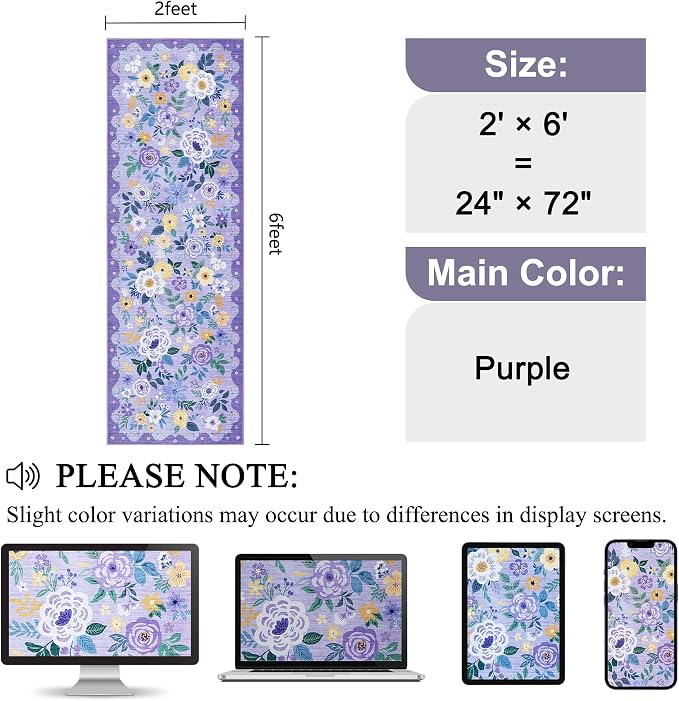 DUKINO 2x6 Runner Rug for Hallway, Washable Kitchen Rugs Non Slip, Floral - Image 2