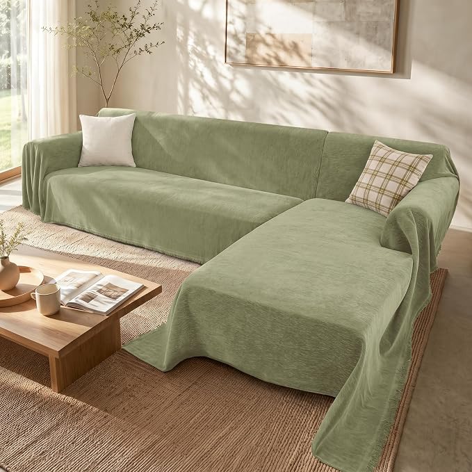 2 Pieces Sectional Couch Covers L Shaped Cover XXXL Light Sage | Thick Washable by Unknown