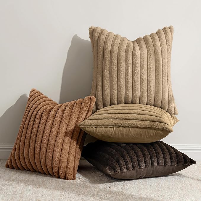 MIULEE Fall Faux Fur Plush Decorative Throw Pillow Covers 18x18, Dark Brown | - Image 6