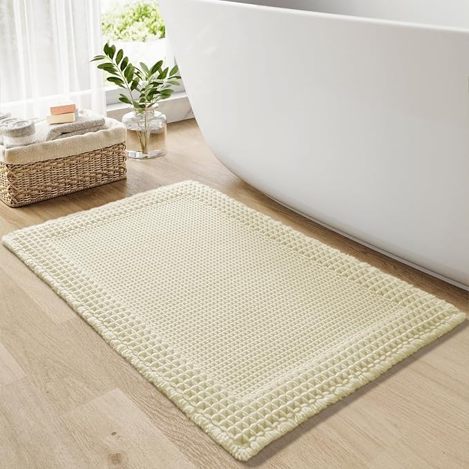 RESARE Waffle Bath Mat for Bathroom, Non Slip Bathroom Rugs 24"x36" Cream | by Resare