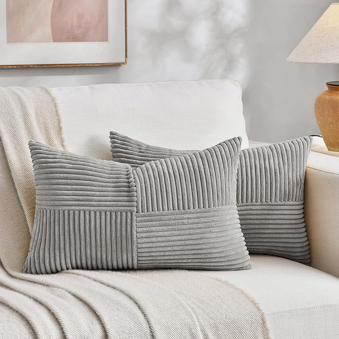 Fancy Homi 2 Packs Grey Lumbar Decorative Throw Pillow Covers 12x20 Inch by Fancy+Homi
