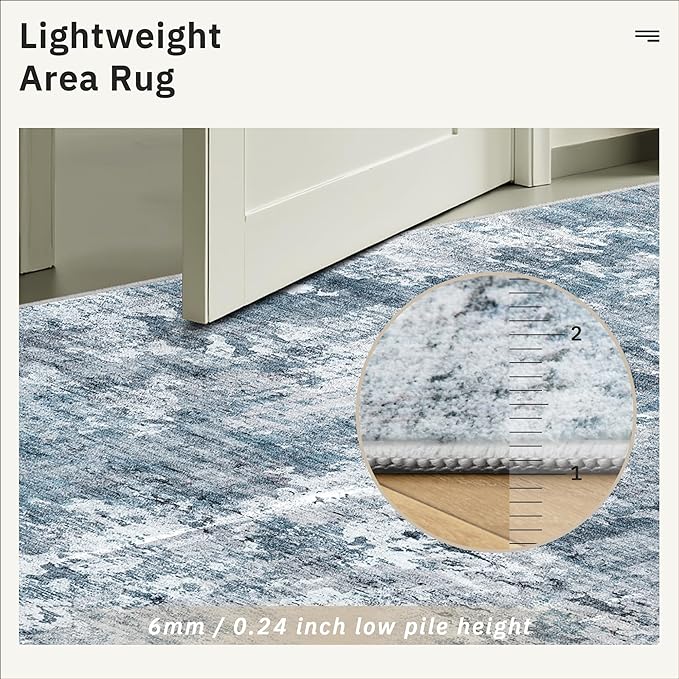 Soalmost Abstract Rug 8x12 Large Living Room Area Rugs Washable Blue/Grey | - Image 7