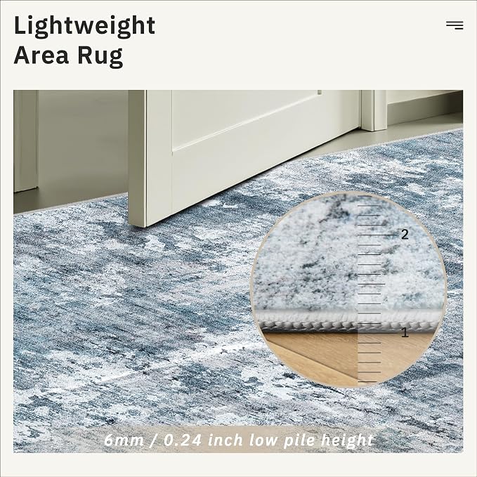 Soalmost Round Rugs 8ft Living Room Circle Area Rug 8x8 Blue/Grey Vintage | - Image 7
