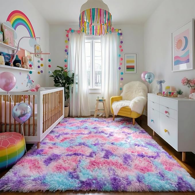 Amdrebio Pink Blue Purple Large Shag Rug 8x10 - Image 6