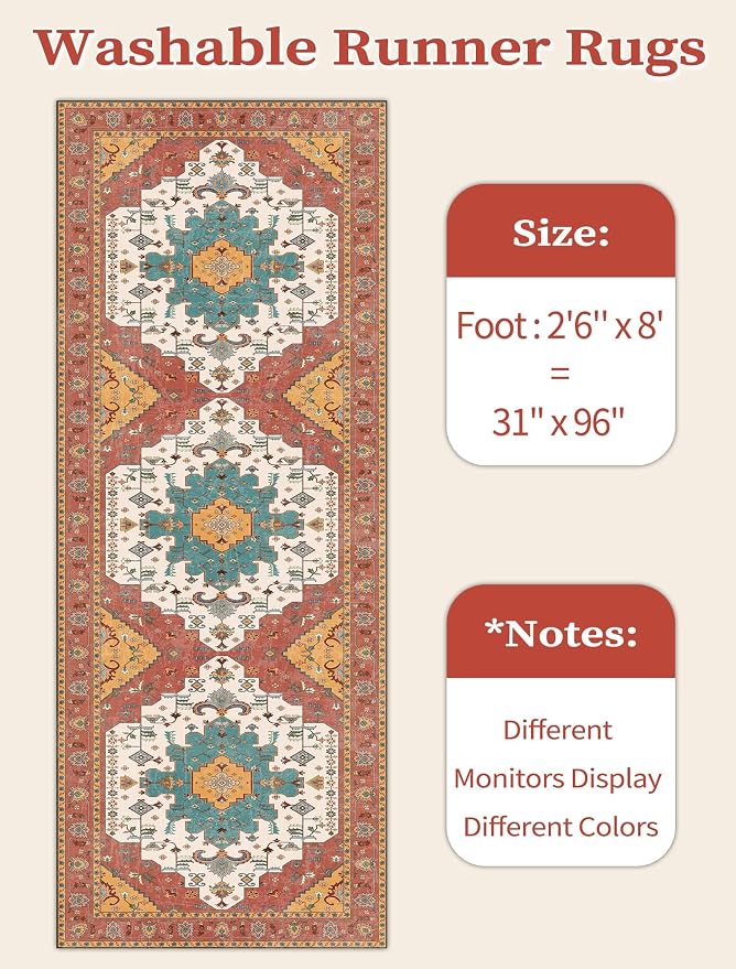 SERISSA 2'6"x8' Washable Non Slip Boho Runner Rug - Image 6