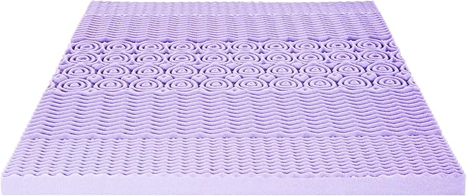 Mellow 3 Inch 5-Zone Memory Foam Mattress Topper, Soothing Lavender Infusion, Dorm Essentials, King