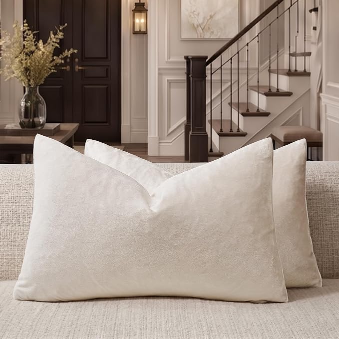 GIGIZAZA Velvet Pillow Covers 12x20 Decorative Pillows Pack of 2 Ivory | Beige by GIGIZAZAFocusingonhomedecoration