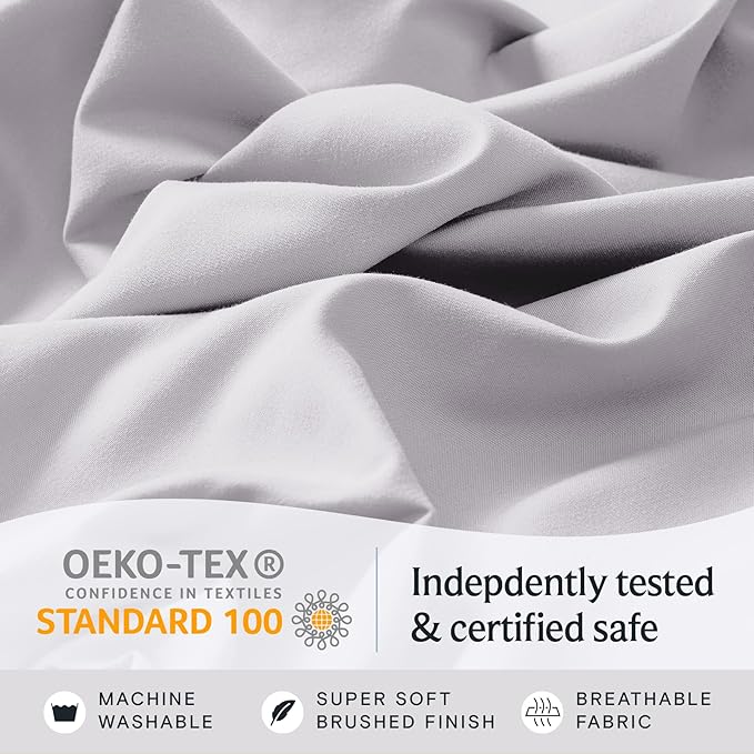 LuxClub 4 PC Sheet Set Bed Sheets Deep Pockets 16" Eco Friendly Wrinkle Free Cooling Machine Washable Hotel Bedding Silky Soft - Dove Gray Full