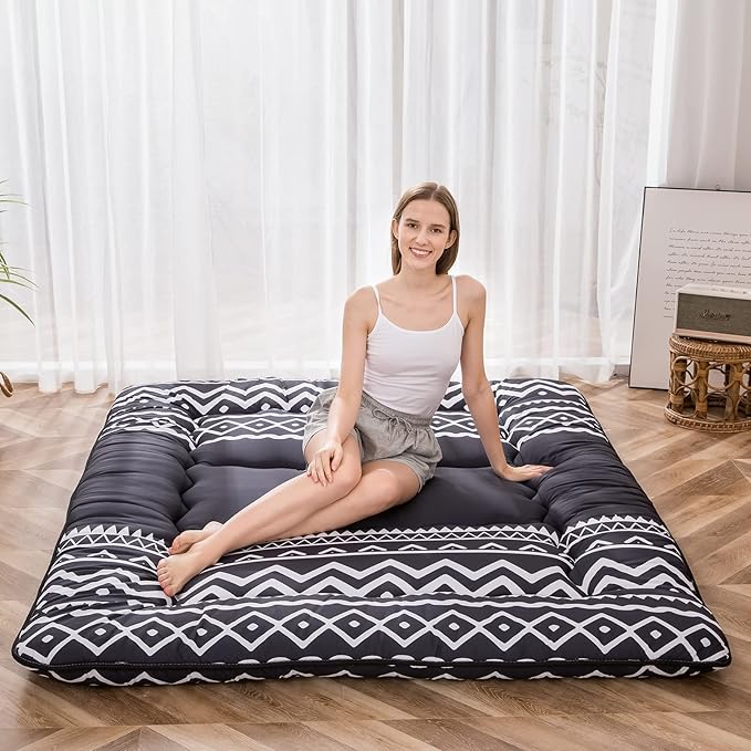 MAXYOYO Japanese Futon Mattress - Thick Comfortable Roll Up Sleeping Pad, Twin, Black Stripe
