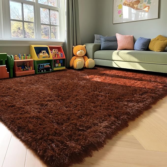 Brown Rugs for Living Room Bedroom, 5x8 Fluffy Bedside Area Rug, Soft Plush - Image 7