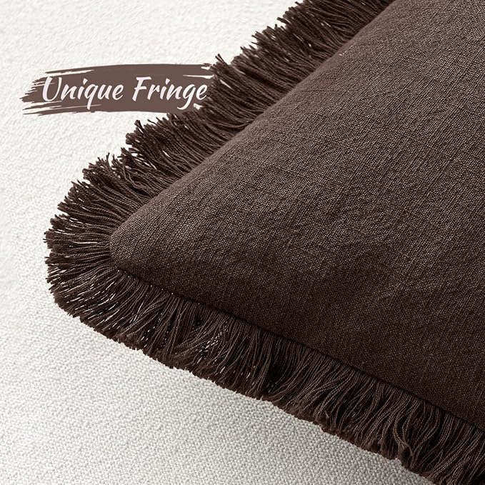 MIULEE Linen Decorative Fall Euro Throw Pillow Covers Dark Brown 26x26 | Set of - Image 4
