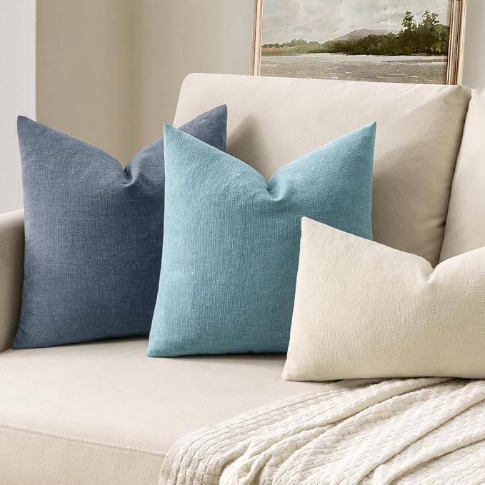 MIULEE Smoke Blue Chenille Couch Euro Throw Pillow Covers, 22x22 | Set of 2 - Image 2