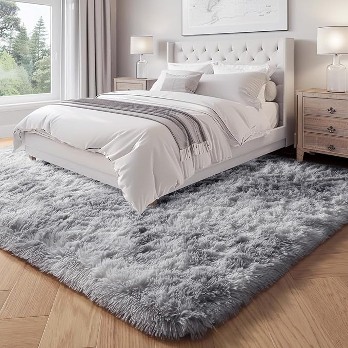 Abstract Shaggy Washable Area Rug 4x6 Plush Soft Fluffy Fuzzy Retro Carpet | - Image 4