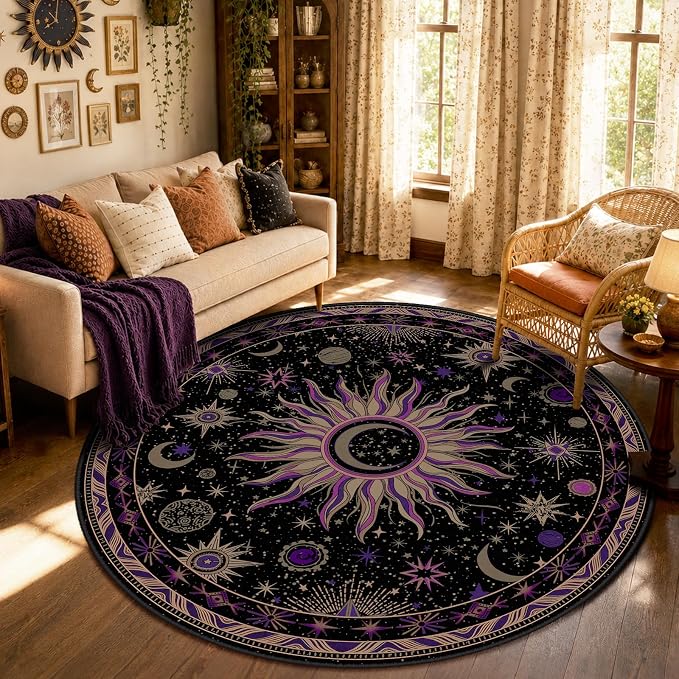 Vacuum-Friendly, Round 6ft Washable Area Rug by meejou