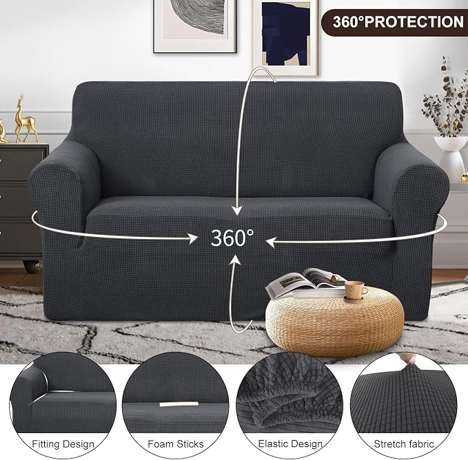 U-NICE HOME Loveseat Cover Stretch Couch Cover Sofa Slipcover, Dark Grey | 2 - Image 3