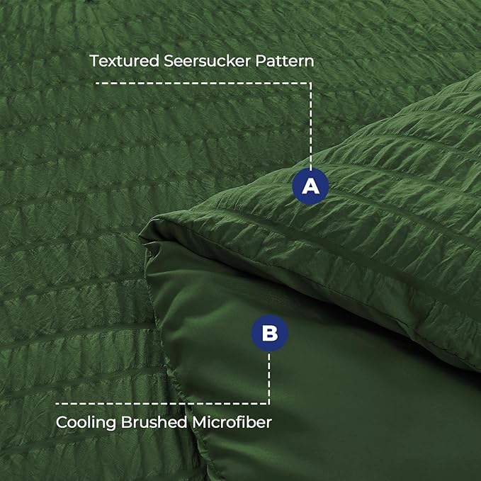 HYMOKEGE Dark Green Full Size Comforter Sets Seersucker 7 Pieces, All Season Luxury Bed in a Bag for Bedroom, Bedding Set with Comforters, Sheets, Pillowcases & Shams