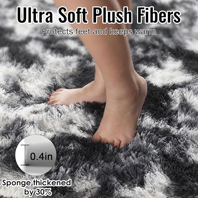 Black White Rugs for Living Room 6x9, Shag Fuzzy Fluffy Rugs for Bedroom Kids - Image 2