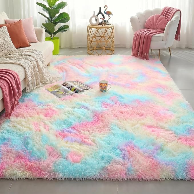 Amdrebio Rainbow Unicorn Shag Kids Rug 5x8 by Amdrebio