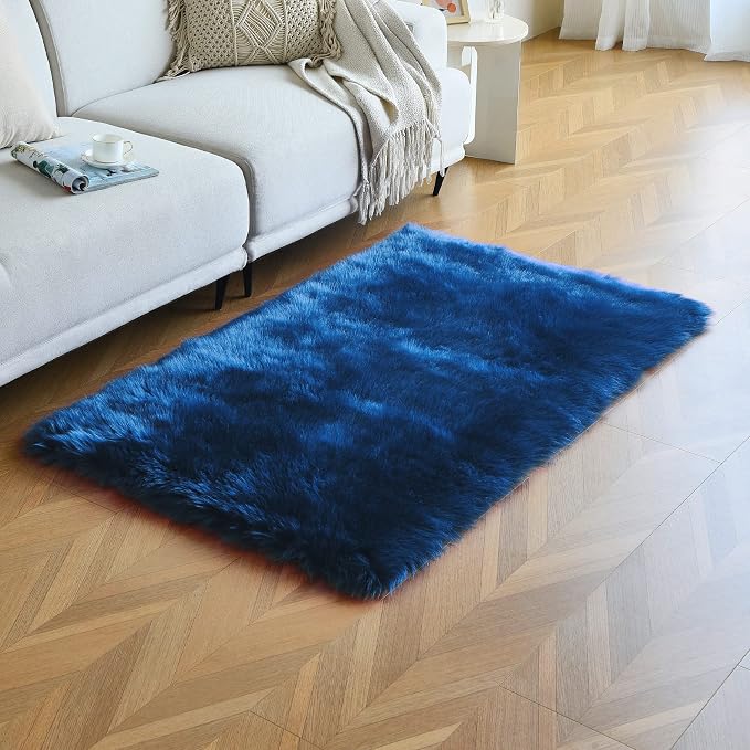 duduta Navy Blue Faux Sheepskin Fur Rug 3x5 ft, Fluffy Carpet Rug | Shag Fuzzy - Image 6