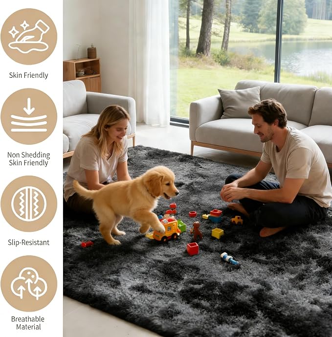 9x12 Area Rug Fluffy Shaggy Ultra Soft Faux Fur Non-Slip Machine Washable Carpet - Image 5