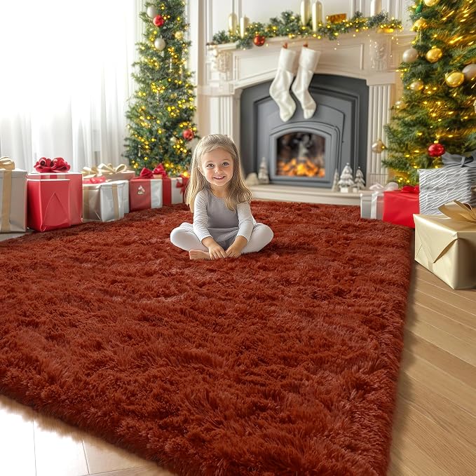 Amdrebio Terracotta Rust Furry Area Rug 5x7 - Image 8