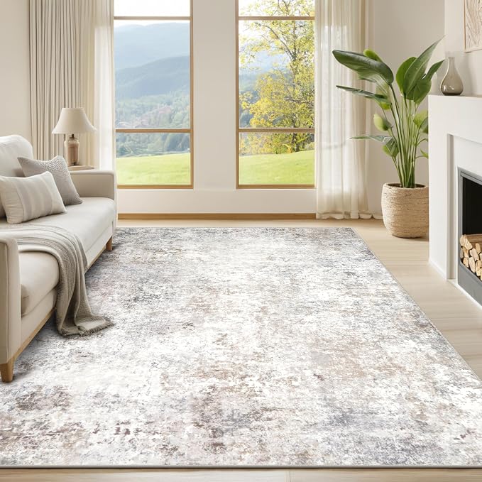 Beige Grey Washable Rugs 6x9 Area Rugs by Srugn