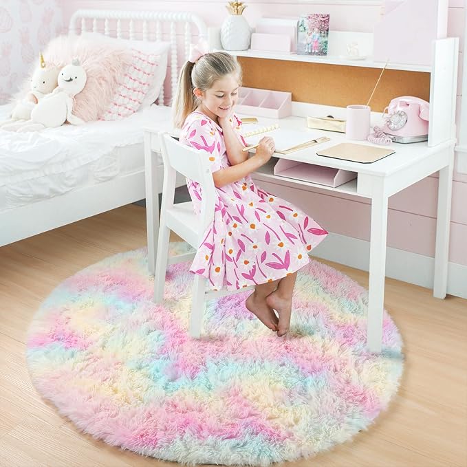 Amdrebio Rainbow Unicorn Pastel Round Circle Rug 5Ft - Image 7