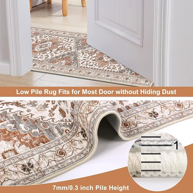 Yamaziot Washable Runner Rug, 2x10 Non-Slip Boho Hallway Kitchen Rug | Stain - Image 3
