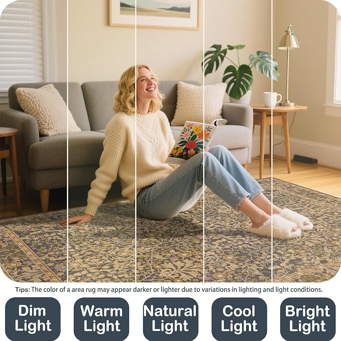 8x10 Washable Area Rugs for Living Room, Stain Resistant Vintage Rugs for - Image 6
