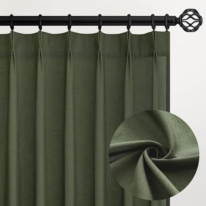 Olive Green Linen Curtains 84 Inches Long by Topfinel