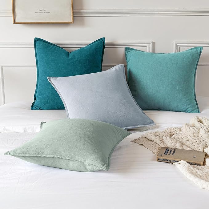 MIULEE Decorative Linen Euro Sham Pillow Covers 24x24 Teal Blue | Boho - Image 4