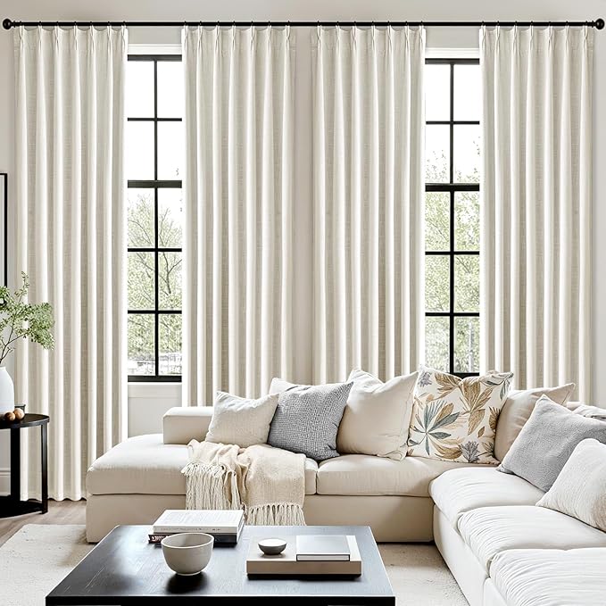MIULEE Beige White Pinch Pleated 100% Blackout Linen Curtains 40x102 Inches | - Image 7