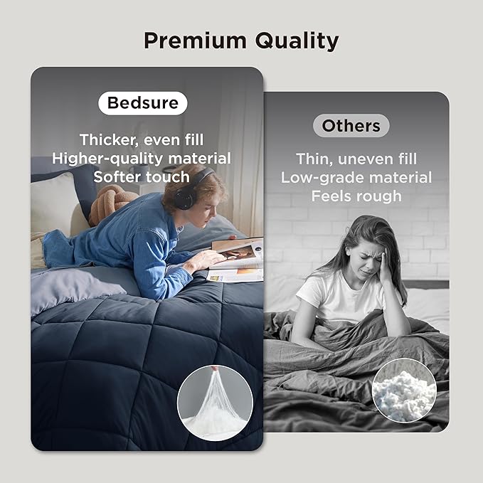 Bedsure Twin Comforter Set - 5 Pieces Reversible Navy Blue Bedding, Twin Size Bed Set for All Seasons, Bed in a Bag with Down Alternative Comforter, Sheets, Pillowcase & Sham