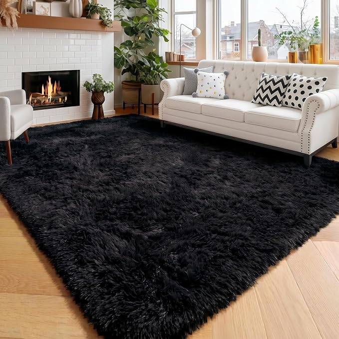 Amdrebio Black Fluffy Fuzzy Area Rug 4x6 by Amdrebio