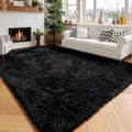 Amdrebio Black Fluffy Fuzzy Area Rug 4x6 by Amdrebio