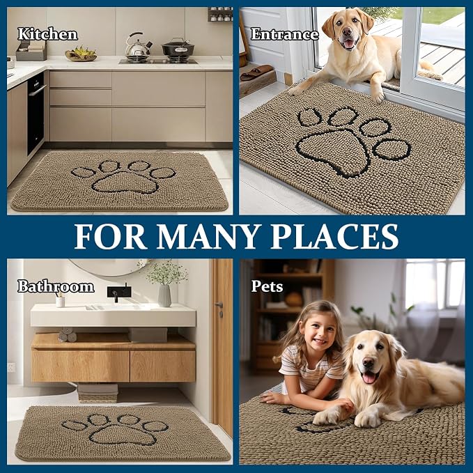 OLANLY Dog Door Mat for Muddy Paws 59x35, Paw Print Design Chenille Mud Mat | - Image 8