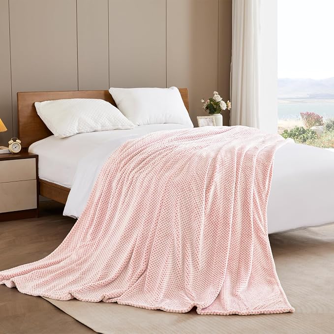 Exclusivo Mezcla Soft Waffle Fleece Bed Blanket Queen Size, Heather Pink | - Image 5
