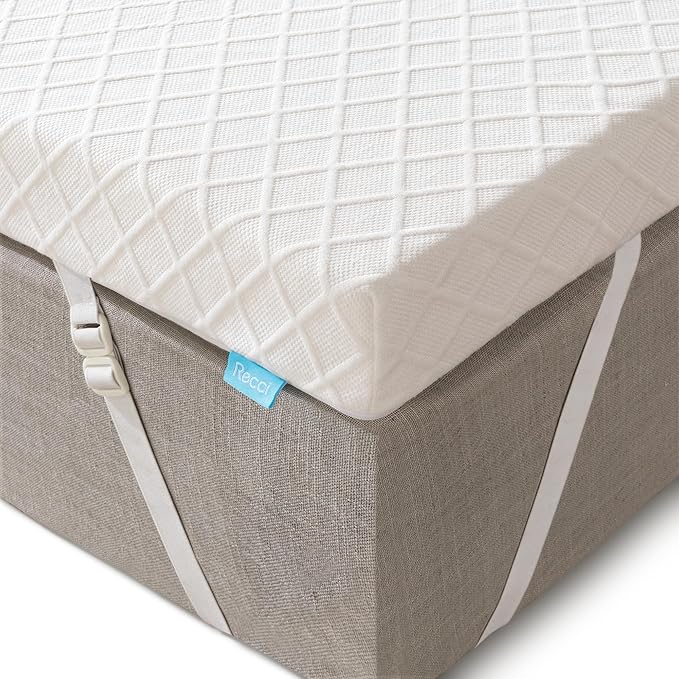 RECCI Memory Foam Mattress Topper, Pressure-Relieving Mattress Topper for Back Pain, Non-Slip Design with Removable & Washable Cover, CertiPUR-US Certified, 3 Inch Queen