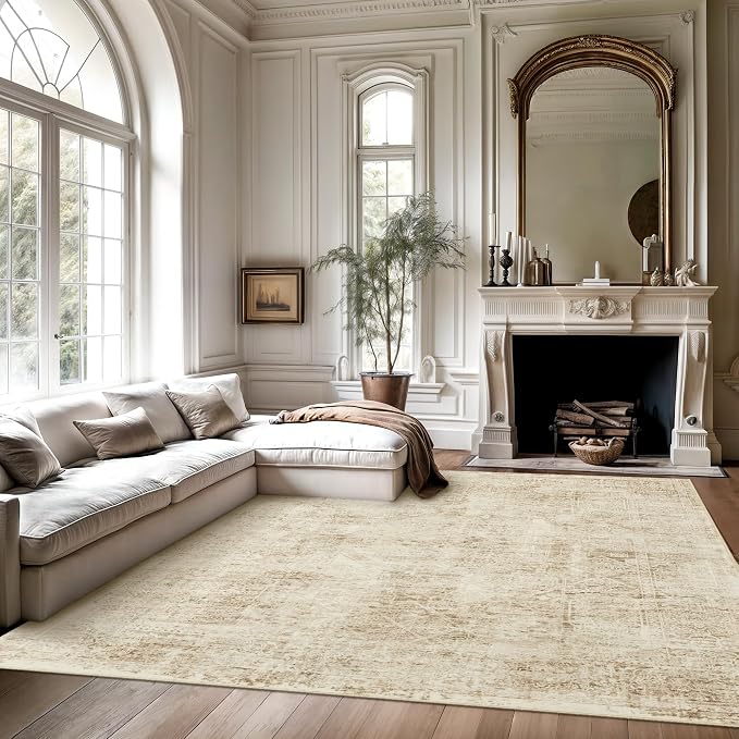 Soalmost Washable Area Rug 8x10 Large Soft Living Room Rugs Light Brown | - Image 9