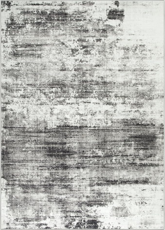 4x6 Area Rugs for Living Room: Washable Abstract Black Grey Badroom Carpet | - Image 7