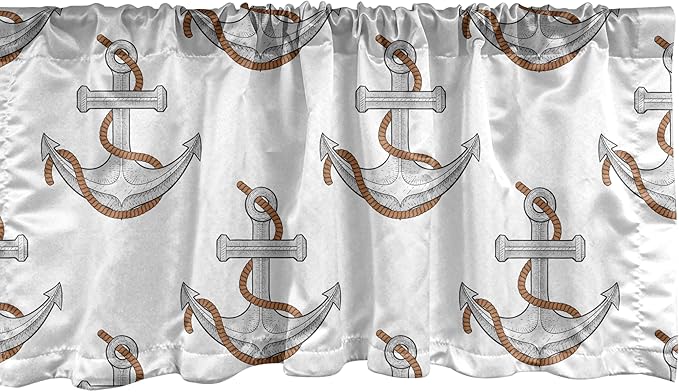 Ambesonne Vintage Nautical Tattoo Window Valance, Repetitive Anchor and Motif Maritime Pattern, Curtain Valance for Kitchen Bedroom Decor with Rod Pocket, 42" x 18", Pale Cinnamon Pale Grey