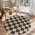 Lahome Checkered Easy Jute 4ft Round Outdoor Rug, Washable Small Rugs Black | by Lahome