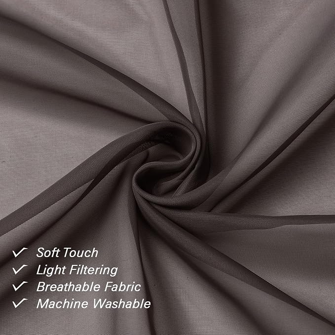Sheer Curtains 63 Inch Length 2 Panels Set, Chocolate Window Curtains - Image 8