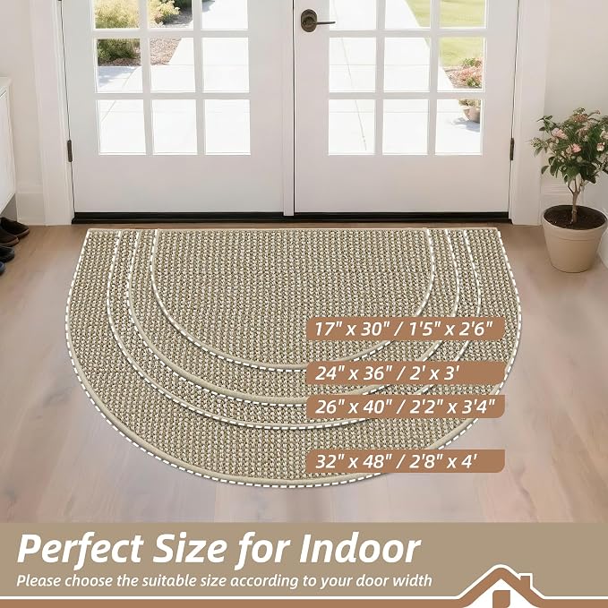 BEQHAUSE Dirt Trapper Door Mat 26" x 40" Half Circle Non Slip, Light Beige | - Image 2