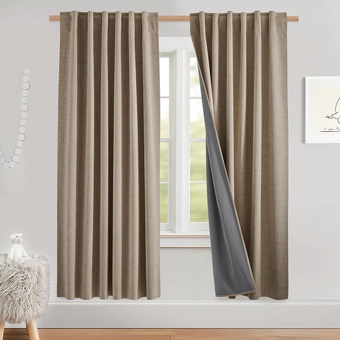 NICETOWN Bedroom 100% Blackout Linen Curtains, Thick Insulated Rod Pocket & by NICETOWN
