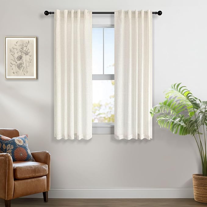 Natural Linen Curtains for Small Windows 38 Inch Wide 2 Panels Set Back Tab - Image 7
