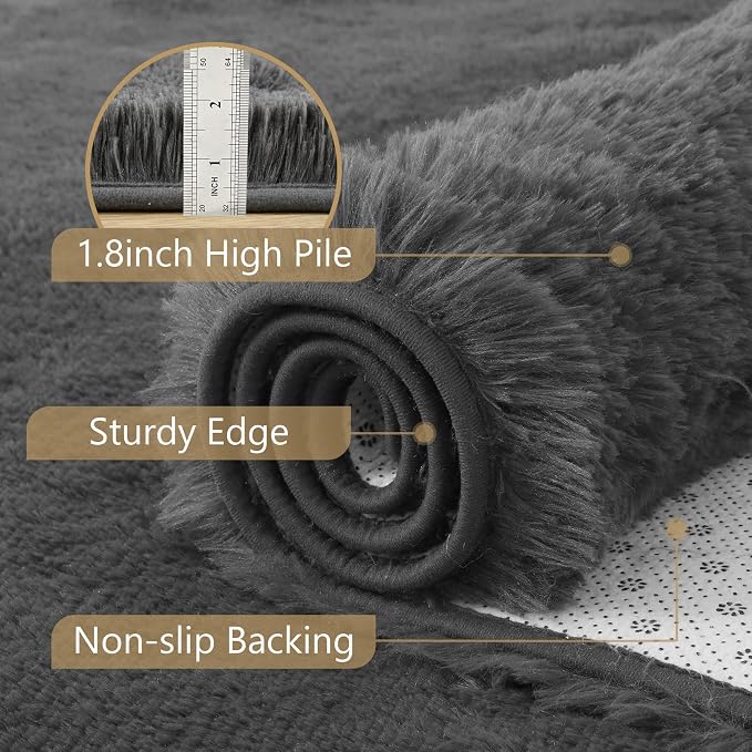 2x6 Dark Grey Fluffy Soft Runner Rug Non-Slip - Image 6