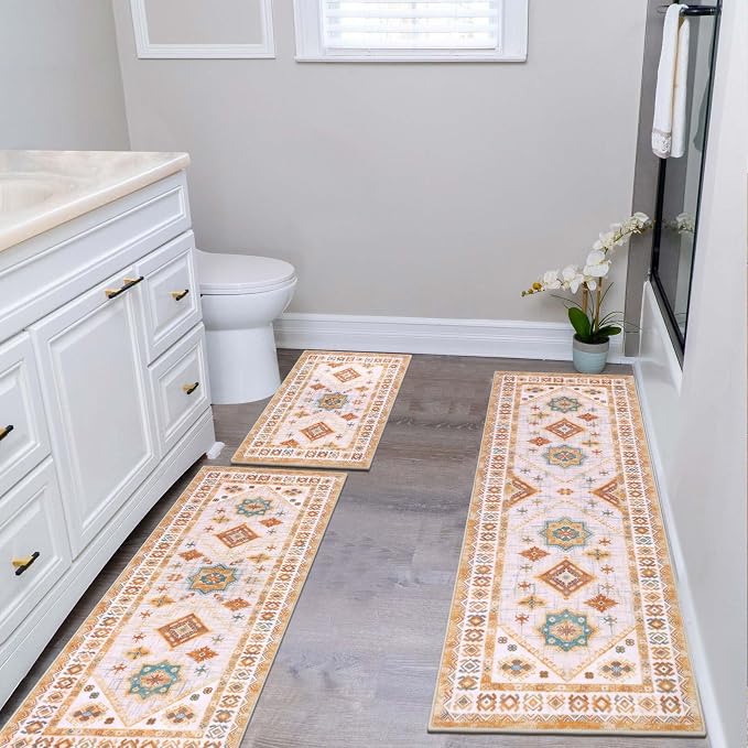 HEBE Boho Kitchen Rugs Set of 3, Non Slip Washable Kitchen Mats - Image 7
