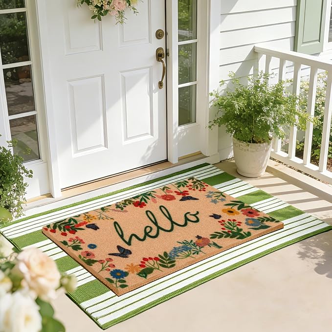 Front Door Mat Set, 2-Piece Spring Floral Hello Welcome Doormat | Layered porch by Unknown
